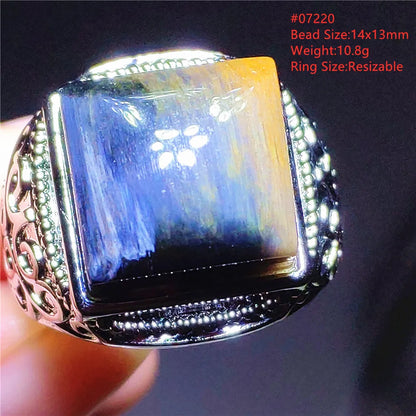 Natural Blue Pietersite Oval Adjustable Ring Women Jewelry Chatoyant Beads Namibia Jewelry Yellow Petersite Stone AAAAA