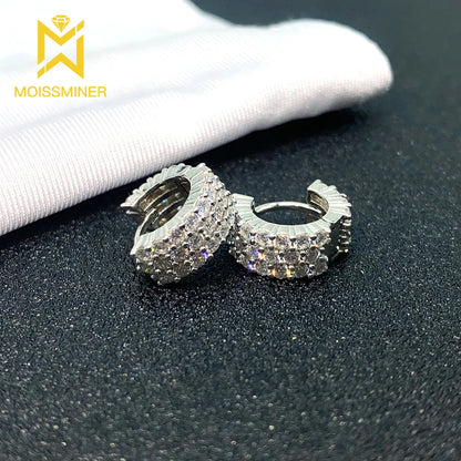 Pendientes de moissanita de 3 filas para mujer, con diamantes de imitación, probador de diamantes, joyería de hip hop, envío gratis