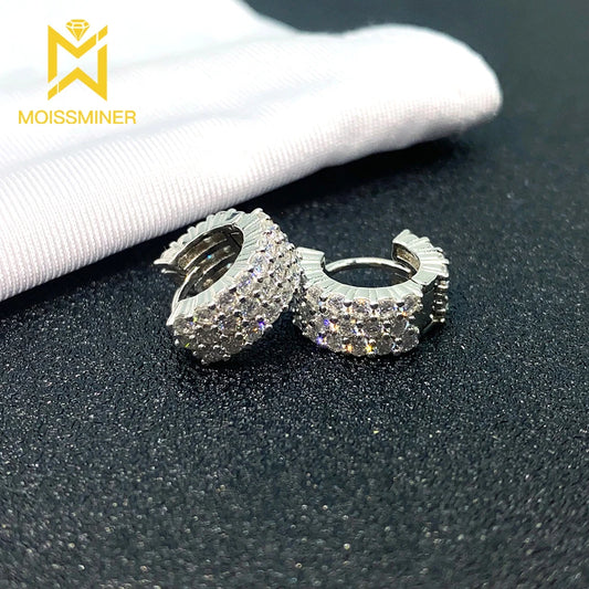 3 Rows Moissanite Earrings For Women Iced Out Ear Studs Pass Diamonds Tester Hip Hop Jewelry Free Shipping