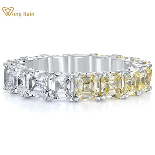 Wong Rain Luxury 925 Sterling Silver Asscher Cut 4*4 MM Citrine White Sapphire Gemstone Wedding Band Fine Jewelry Ring Wholesale