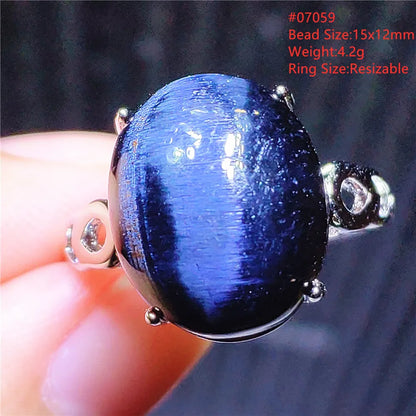 Natural Blue Pietersite Adjustable Ring Women Petersite Chatoyant Beads Namibia Fashion Jewelry Cat Eye Ring AAAAA