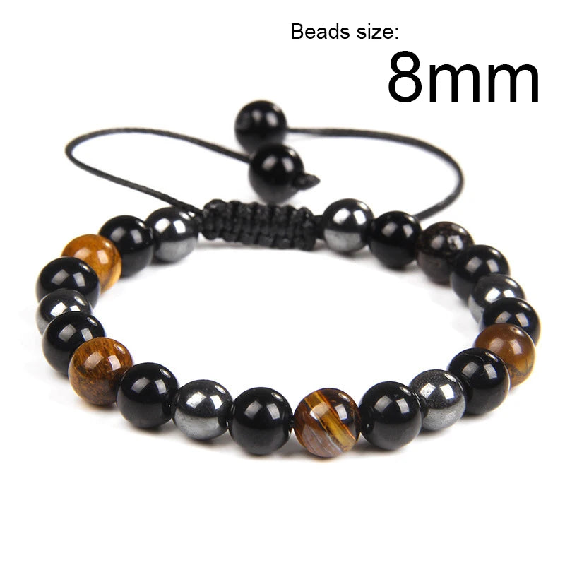 Obsidian Stone Hematite Tiger Eye Bead Bracelets Weight Loss Bracelet Handmade Adjustable Rope Bracelet Slimming Energy Jewelry