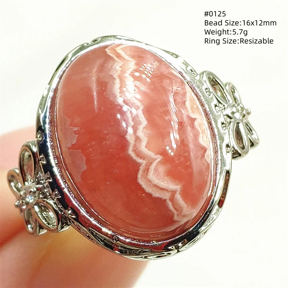 Natural Rose Rhodochrosite Ring Adjustable Ring Jewelry Woman Men Love Red Rhodochrosite Bead Healing Stone AAAAAA