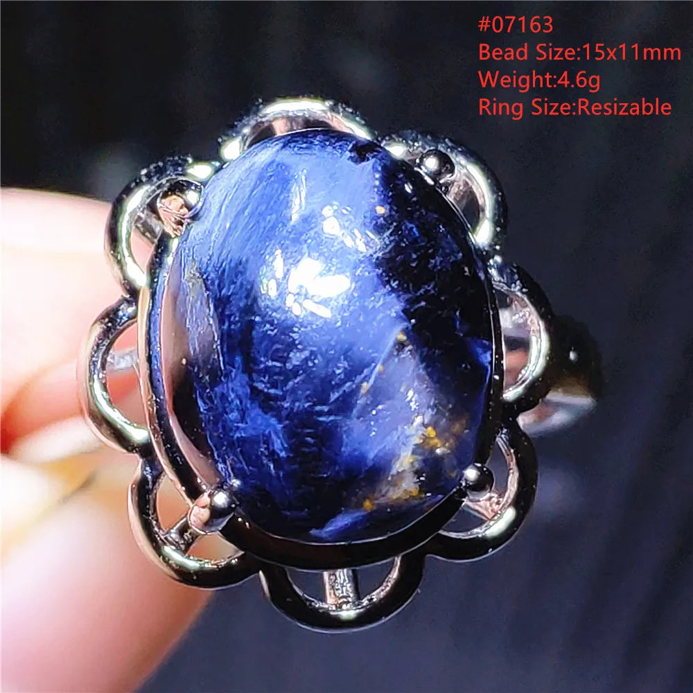 Natural Blue Pietersite Adjustable Ring Women Petersite Chatoyant Beads Namibia Fashion Jewelry Cat Eye Ring AAAAA