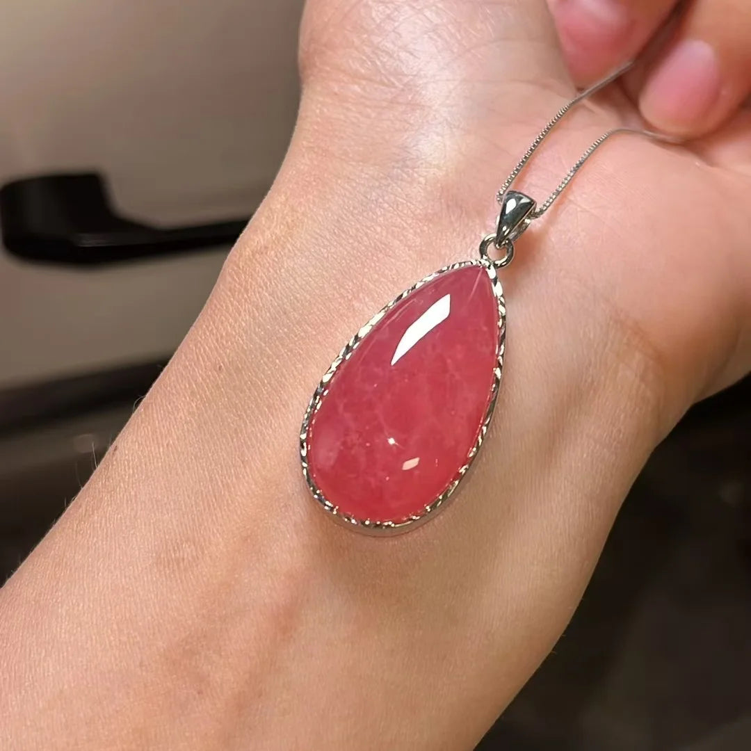 Natural Red Rhodochrosite Pendant Necklace Water Drop Jewewlry 33.6mm From Argentina Love Best Gift Women Men AAAAA