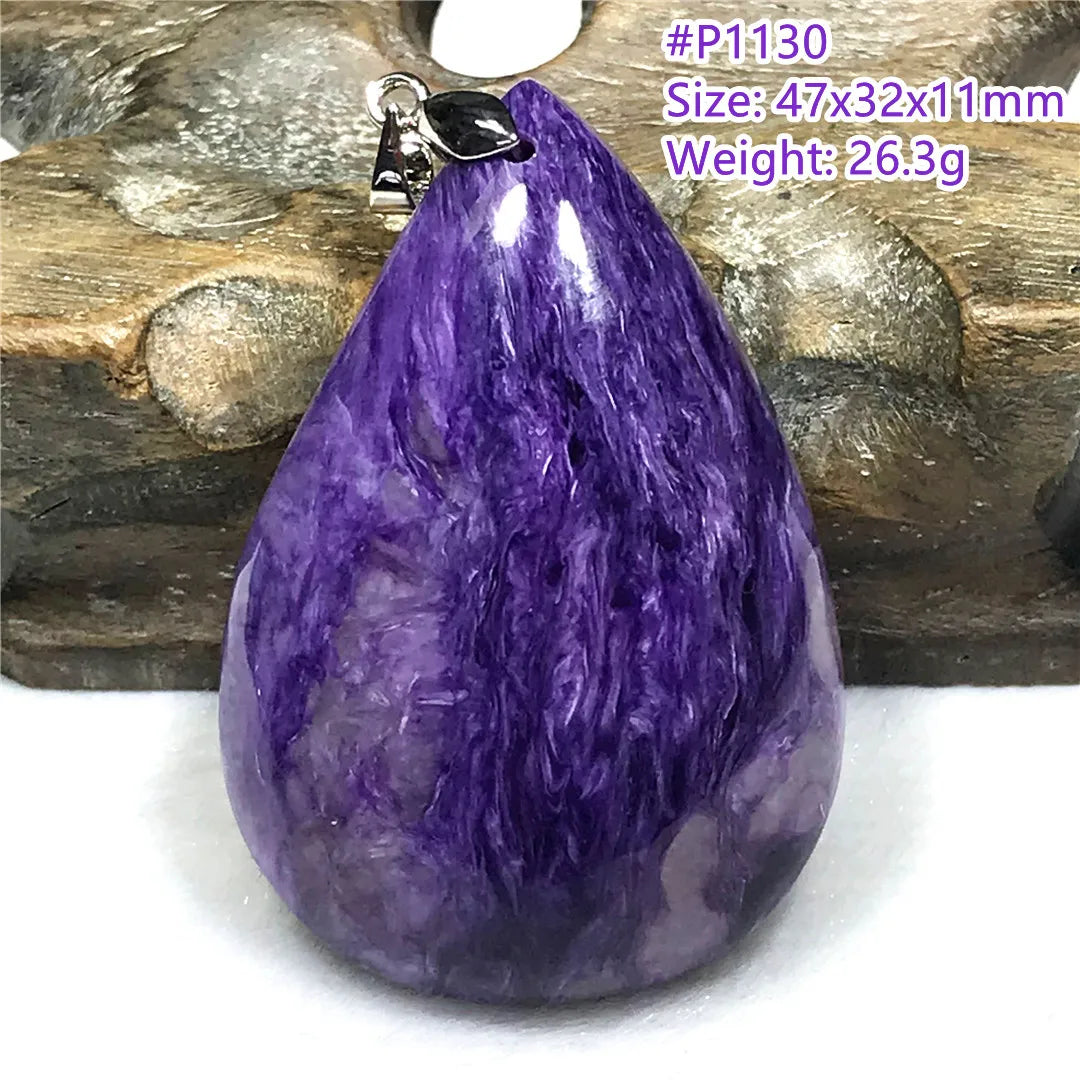 Colgante de collar de charoita morada natural de primera calidad, joyería para mujeres, hombres, regalo de suerte, cuentas de plata de cristal de belleza, piedra rusa AAAAA