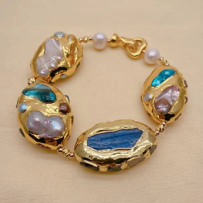 YÂ·YING Multi Color Shell Pearl Blue Kyanite Beaded Bracelet