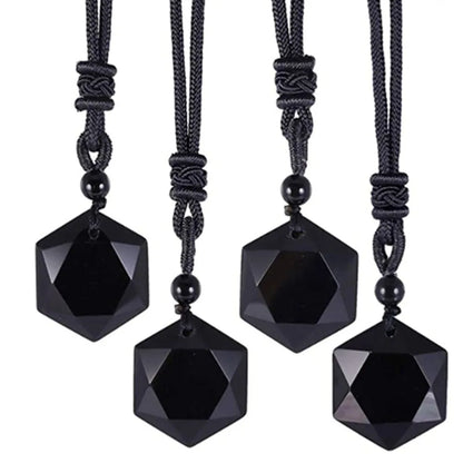 Obsidian Hexagram Pendant Necklace For Protection Natural Black Lucky Stone Star Amulet Pendants Fashion Jewelry For Men Women