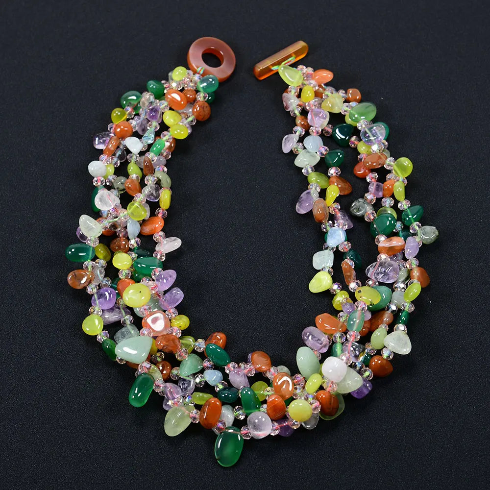 GuaiGuai Jewelry 5 Strands Natural Mix Gems Stone Crystal Agate Jasper Torsade Necklace Handmade Lady Gifts