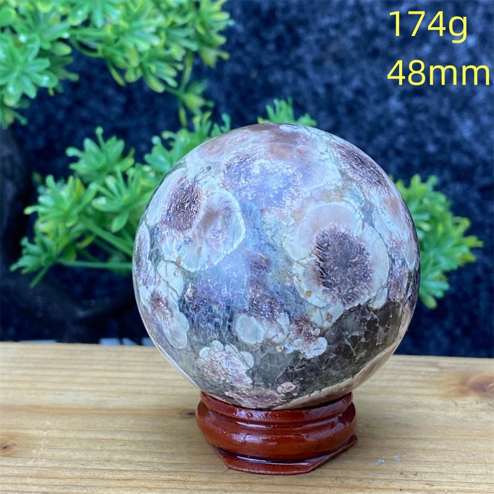 1pcNatural Green Cherry Blossom Stone Agate Gem Energy Sphere Healing Reiki Crystal Ball Garden Aquarium Home Decor Holiday Gift