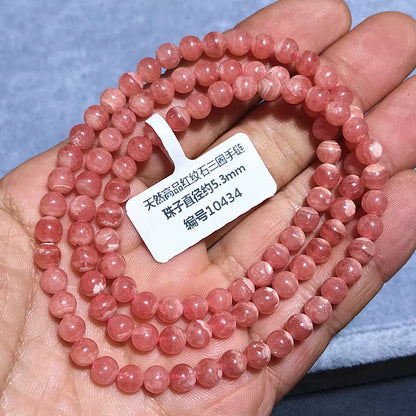 Natural Rose Rhodochrosite 3 Laps Clear Beads Bracelet Gemstone 5.3MM Red Rhodochrosite Jewelry AAAAA