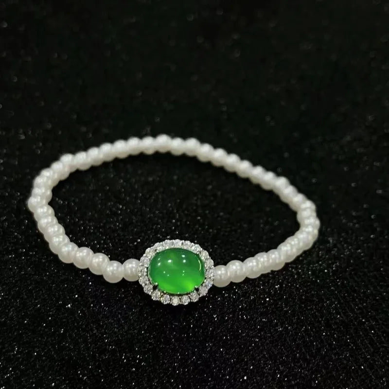 Pulsera de cuentas de concha de agua dulce, ágata crisoprasa y hilo de perlas