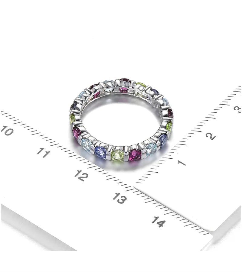 925 Sterling Silver Gemstone Eternity Ring for Women Gemstone Natural Rhodolite Garnet Lolite Topaz Ring for Women