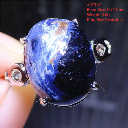 Natural Blue Pietersite Oval Adjustable Ring Women Jewelry Chatoyant Beads Namibia Jewelry Yellow Petersite Stone AAAAA