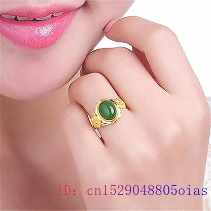 Green Jade Ring Men Women Amulet Fashion Zircon Natural Jewelry Gemstone Gifts 925 Silver Crystal Chalcedony Charm