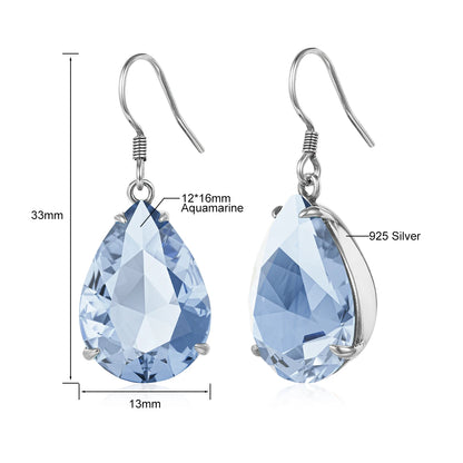 Blue Aquamarine Teardrop Earrings Silver 925 2024 Luxury Jewelry For Women Hanging With Stone Art Deco Gift Female High Quality