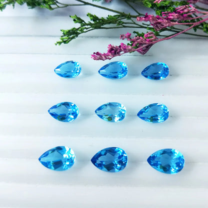 Real Natural Topaz Swiss Blue Semi-precious Stone Facted Pear 8x10mm Natural Topaz Swiss Blue Eye Clean Loose Gemstone 5pcs A Lo