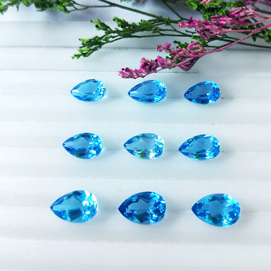 10pcs A Lot Natural Topaz Swiss Blue Semi-precious Stone Facted Pear 5x8mm Natural Topaz Swiss Blue Eye Clean Loose Gemstone