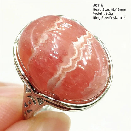 Natural Rose Rhodochrosite Ring Adjustable Ring Jewelry Woman Men Love Red Rhodochrosite Bead Healing Stone AAAAAA