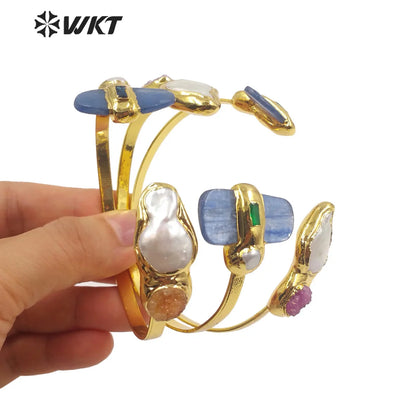 WT-B620  WKT 2022 Retro style bangle accessories kyanite& pearl gold-plate bangle for fashion elegant gift women Charming