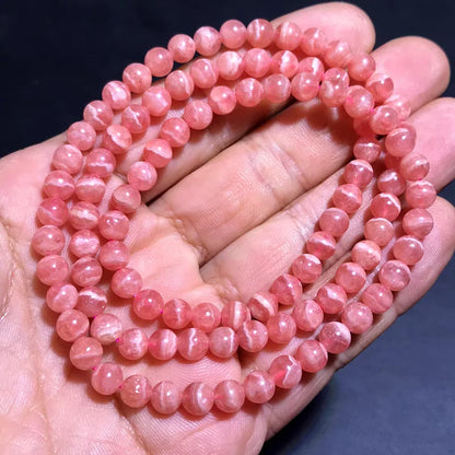 Natural Rose Rhodochrosite 3 Laps Clear Beads Bracelet Gemstone 5.3MM Red Rhodochrosite Jewelry AAAAA