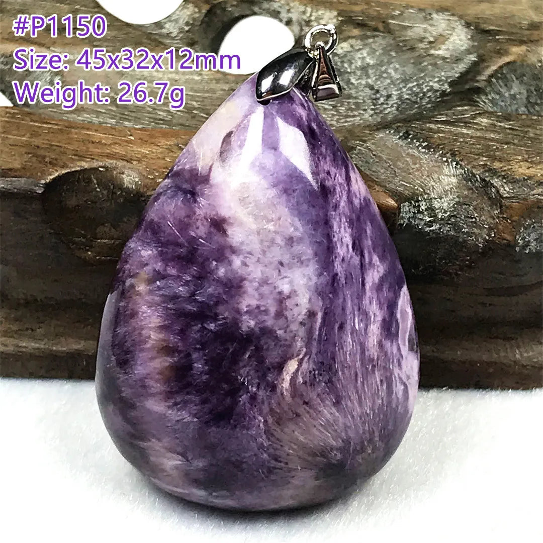 Colgante de collar de charoita morada natural de primera calidad, joyería para mujeres, hombres, regalo de suerte, cuentas de plata de cristal de belleza, piedra rusa AAAAA