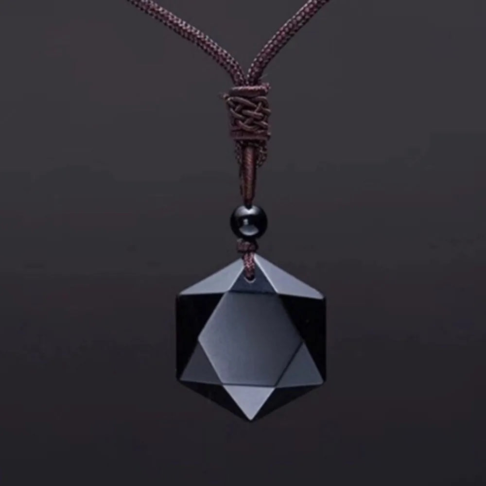 Obsidian Hexagram Pendant Necklace For Protection Natural Black Lucky Stone Star Amulet Pendants Fashion Jewelry For Men Women