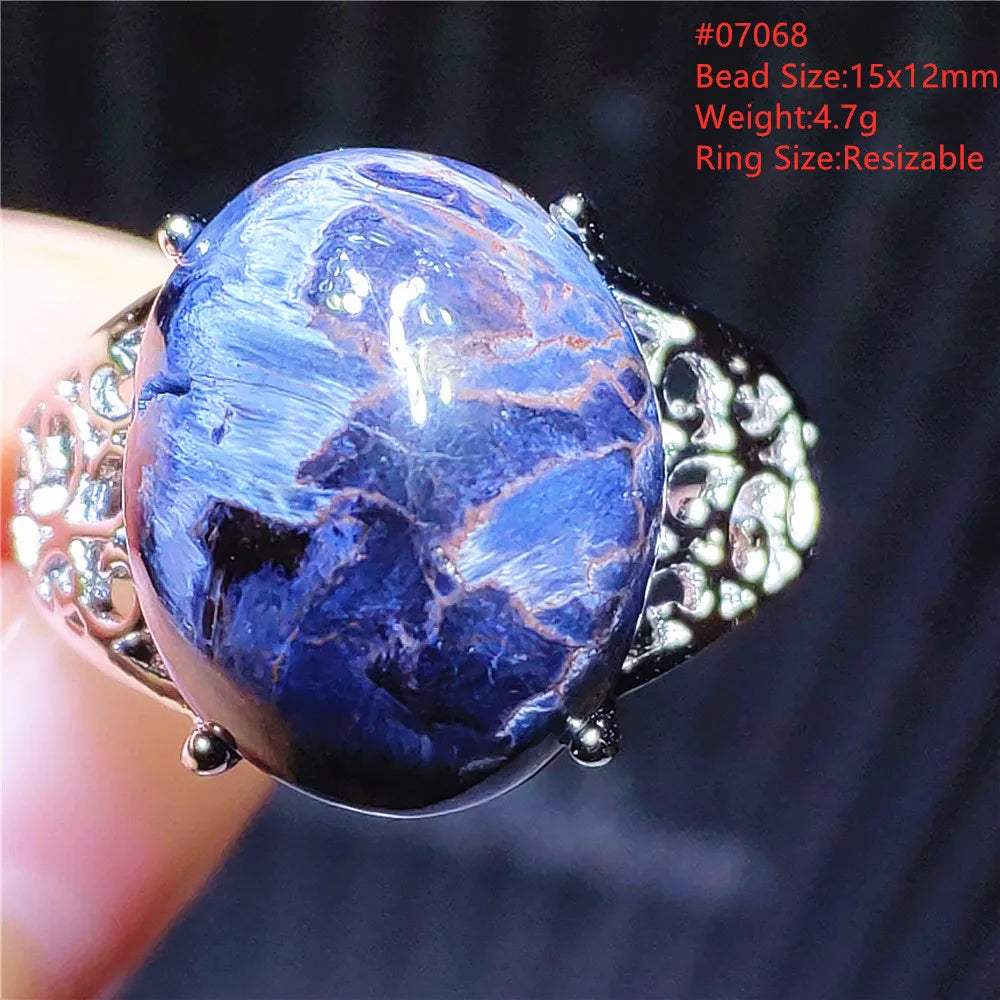 Natural Blue Pietersite Adjustable Ring Women Petersite Chatoyant Beads Namibia Fashion Jewelry Cat Eye Ring AAAAA