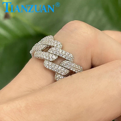 Trendy Hip Hop Rock Ring Luxury moissanite Cuban Chain Rings for Women Men Exquisite Gift Fine Jewelry