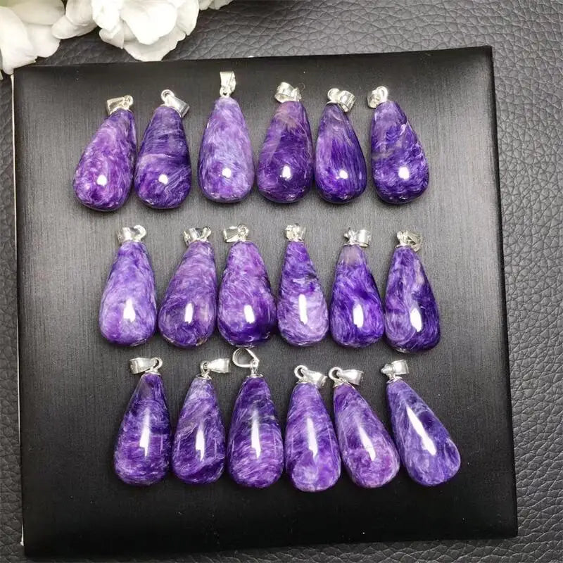 S925 Natural Charoite Pendant Jewelry Fashion Crystal Reiki Healing Stone DIY Accessories Gift 1PCS