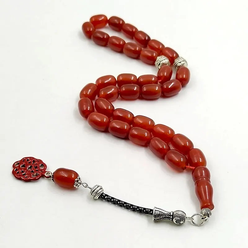 Natural Red Agate 5A Beaded Bracelet – Premium Semi-Precious Stone Strand with Red Pendant