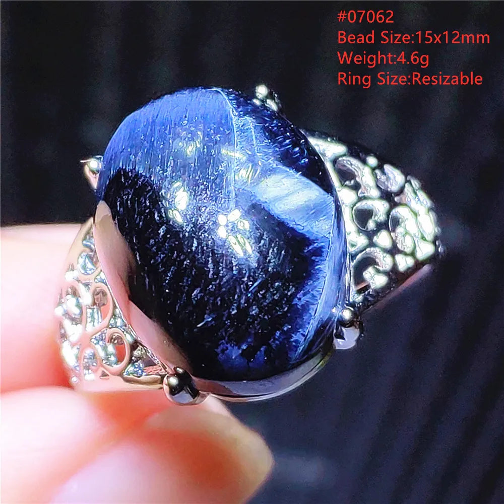 Natural Blue Pietersite Adjustable Ring Women Petersite Chatoyant Beads Namibia Fashion Jewelry Cat Eye Ring AAAAA