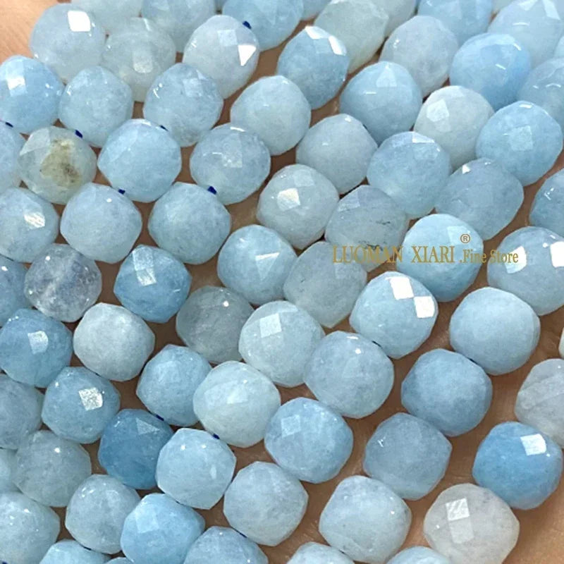 7-8MM Square Aquamarine Chalcedony Natural Stone Loose Cube Spacer Beads for Jewelry Making Diy Bracelet Charms Accessories