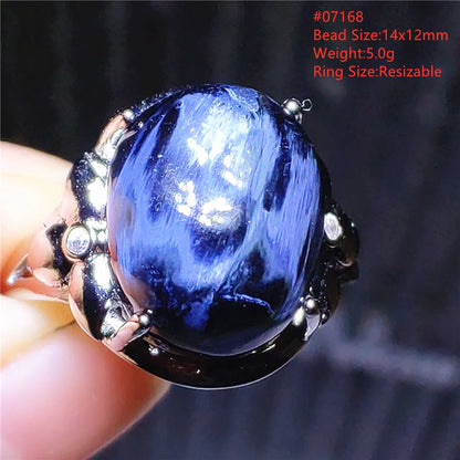 Natural Blue Pietersite Oval Adjustable Ring Women Jewelry Chatoyant Beads Namibia Jewelry Yellow Petersite Stone AAAAA