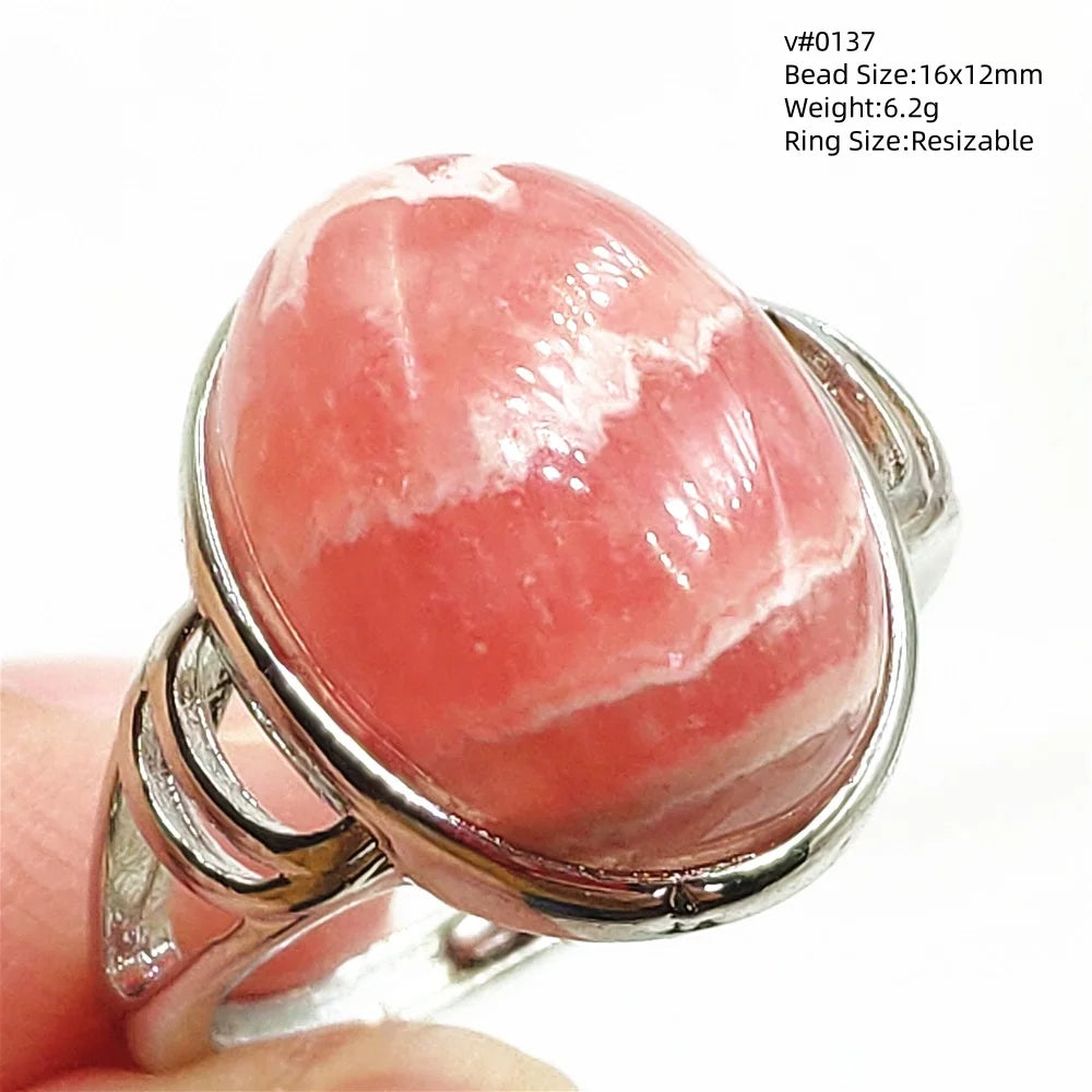 Natural Rose Rhodochrosite Ring Adjustable Ring Jewelry Woman Men Love Red Rhodochrosite Bead Healing Stone AAAAAA