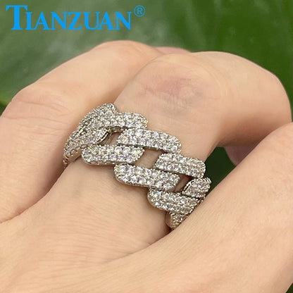 Trendy Hip Hop Rock Ring Luxury moissanite Cuban Chain Rings for Women Men Exquisite Gift Fine Jewelry