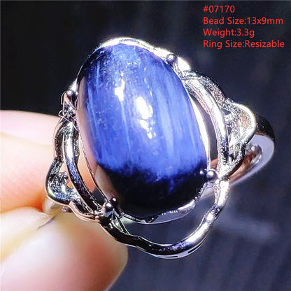 Natural Blue Pietersite Oval Adjustable Ring Women Jewelry Chatoyant Beads Namibia Jewelry Yellow Petersite Stone AAAAA