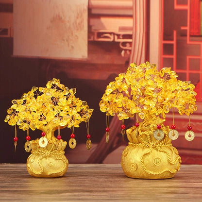 Grande Árvore da Sorte Criativa de Cristal Amarelo Citrino Chinês Feng Shui Árvore da Sorte do Dinheiro Árvore da Fortuna para Enfeite de Mesa Decoração de Casa