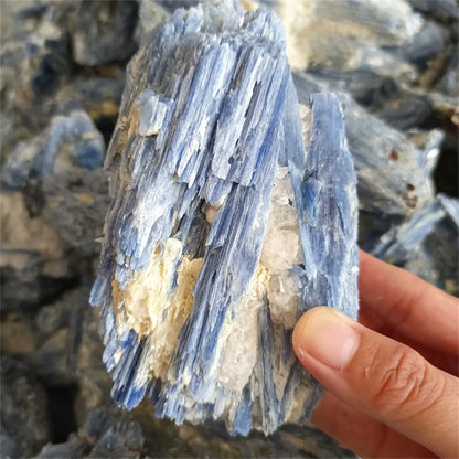 Muestra de piedra mineral de cristal de Reiki en bruto de cianita azul natural, piedra preciosa, chip de racimo de cianita para curación, calcita, 1 unidad