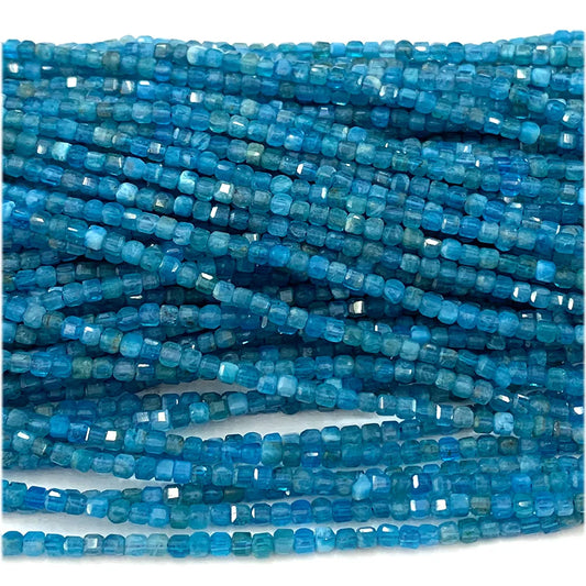 Veemake Blue Apatite Edge Cube Faceted Beads para fazer joias Pedras naturais Pedras preciosas DIY Colar Pulseiras Brincos Pingente