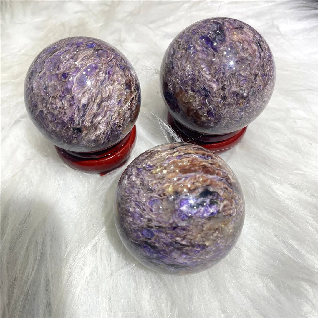 5.5cm Natural Gemstone Charoite Quartz Crystal Sphere Healing Chakras Mineral Ball Valuable Stone Indie Decor Desk Ornament