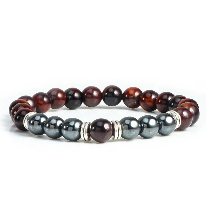 Charm Black Hematite Men Beads Bracelet Natural Tiger Eye Lava Weathered Stone Elastic Bracelets for Women Healing Yoga Jewelry