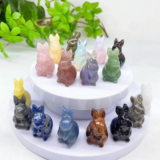 Amethyst, Quartz & Agate Rabbit Carving – Healing Gem Décor