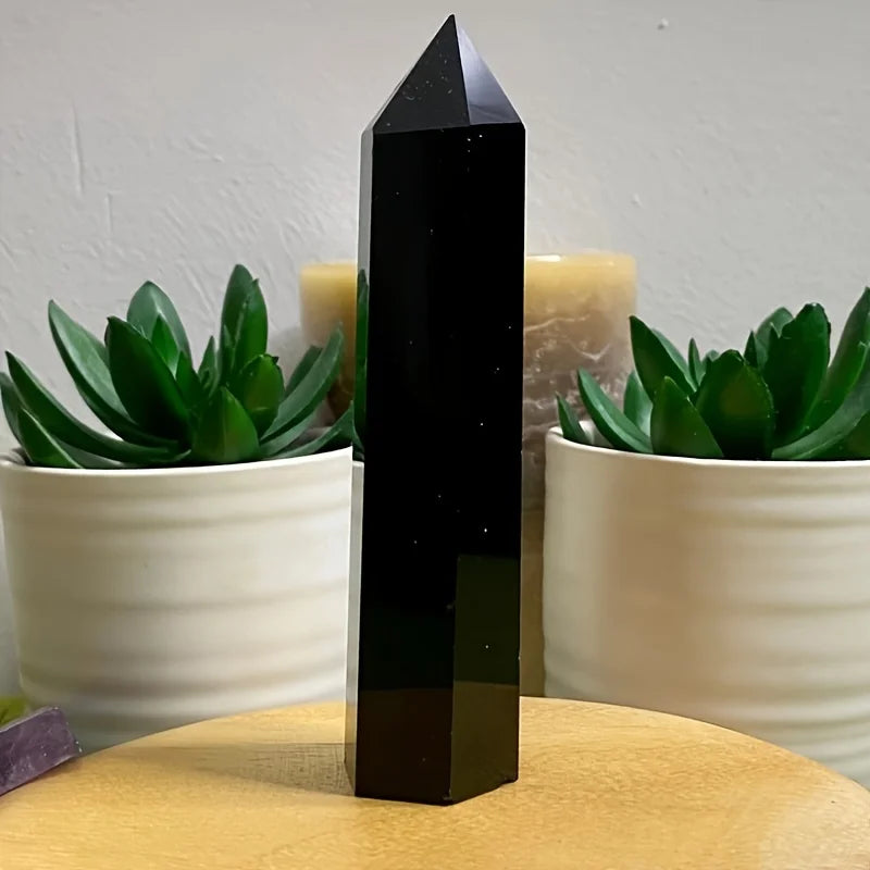 Natural obsidian crystal column pure and only black crystal desktop/fish tank decoration best gift for friends on Halloween