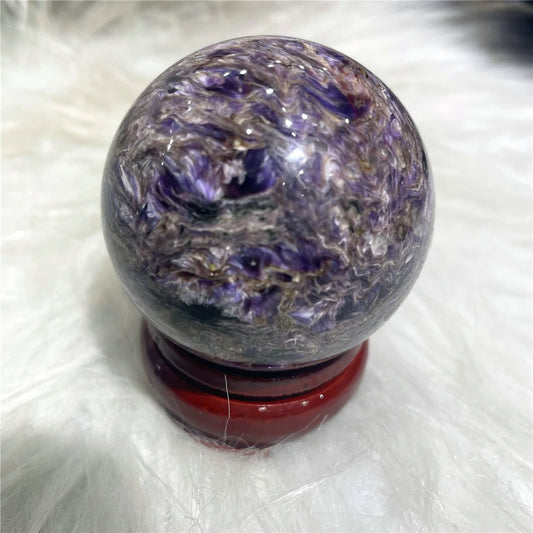 5.5cm Natural Gemstone Charoite Quartz Crystal Sphere Healing Chakras Mineral Ball Valuable Stone Indie Decor Desk Ornament