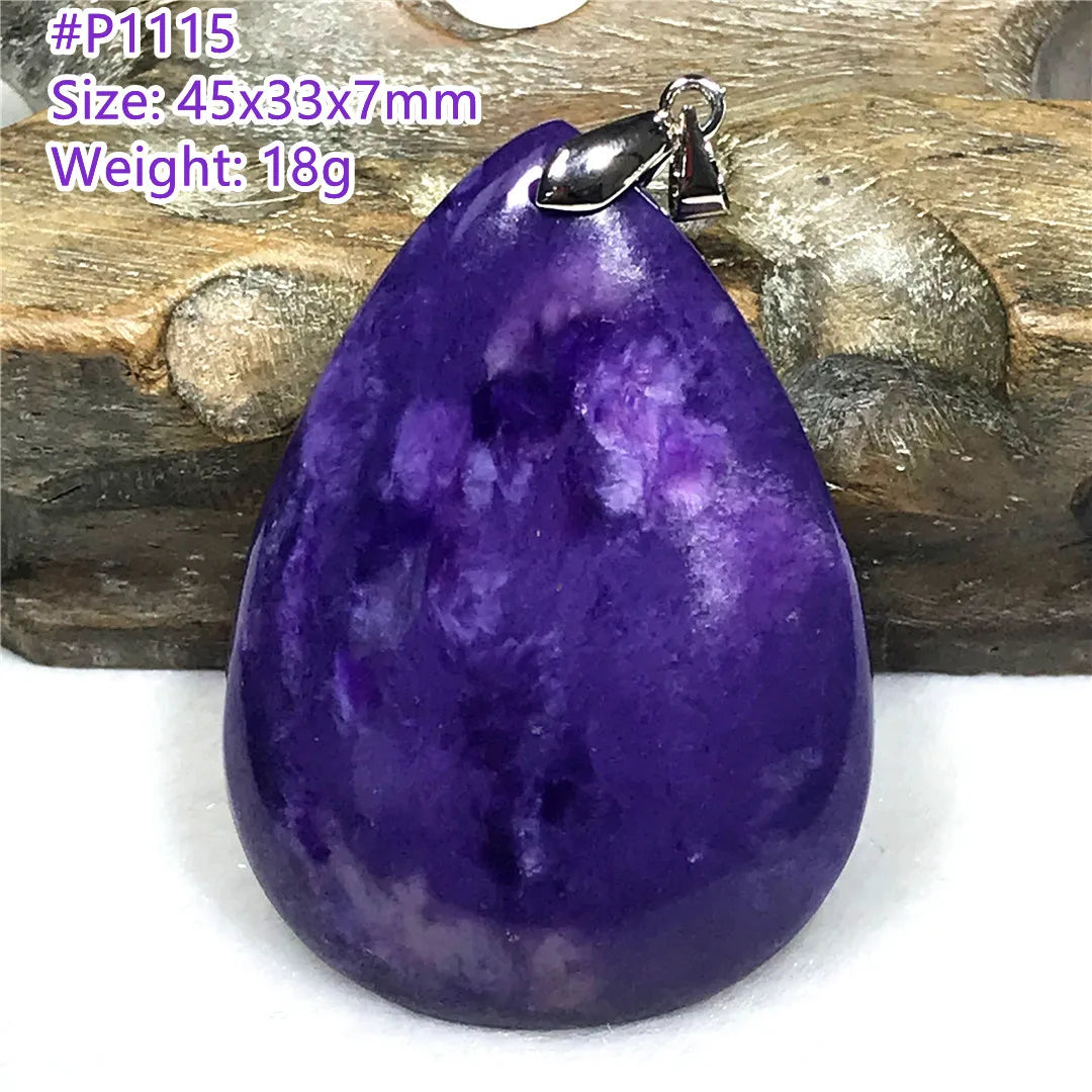 Colgante de collar de charoita morada natural de primera calidad, joyería para mujeres, hombres, regalo de suerte, cuentas de plata de cristal de belleza, piedra rusa AAAAA