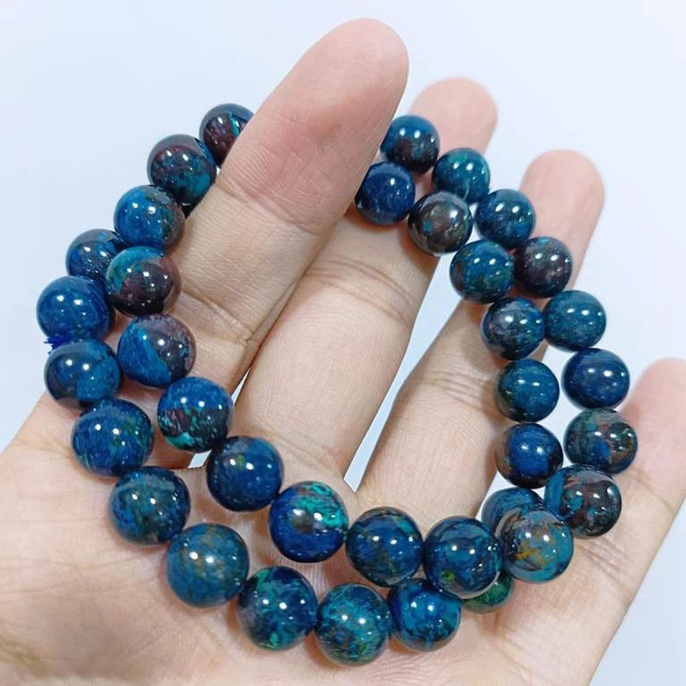 Natural Azurite Beaded Bracelet Mineral Beads Crystal Quartz Stone Gifts for Men and Women