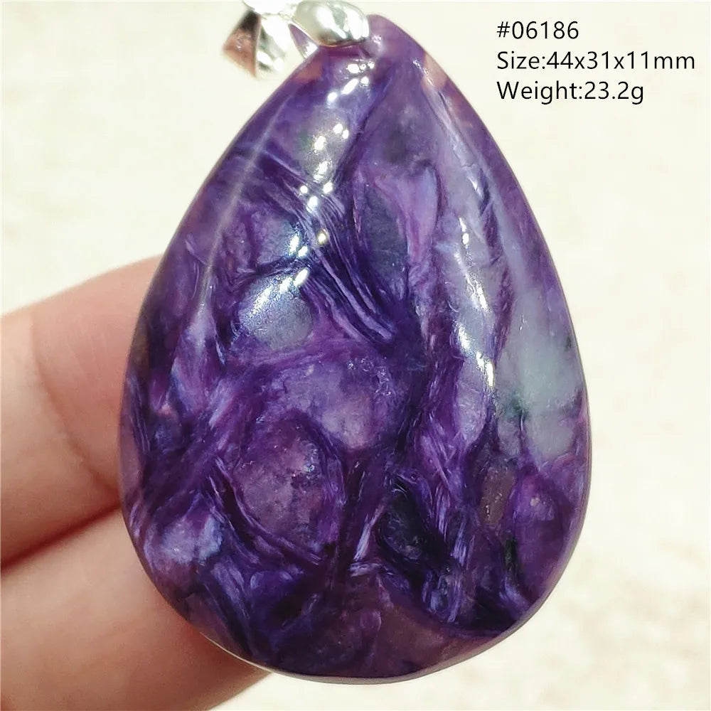 Natural Purple Charoite Water Drop Gemstone Pendant Women Men Charoite Bead Best Necklace Jewelry 925 Sterling Silver AAAAAA