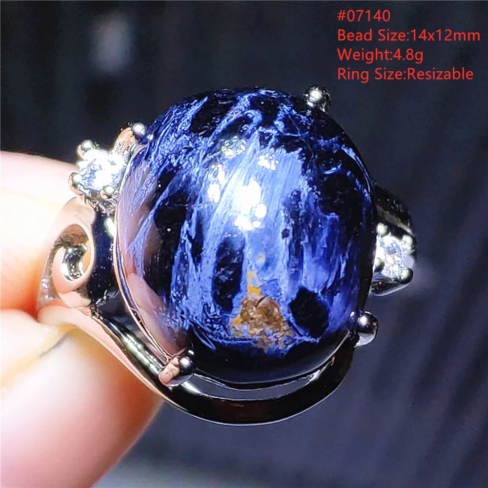 Natural Blue Pietersite Oval Adjustable Ring Women Jewelry Chatoyant Beads Namibia Jewelry Yellow Petersite Stone AAAAA