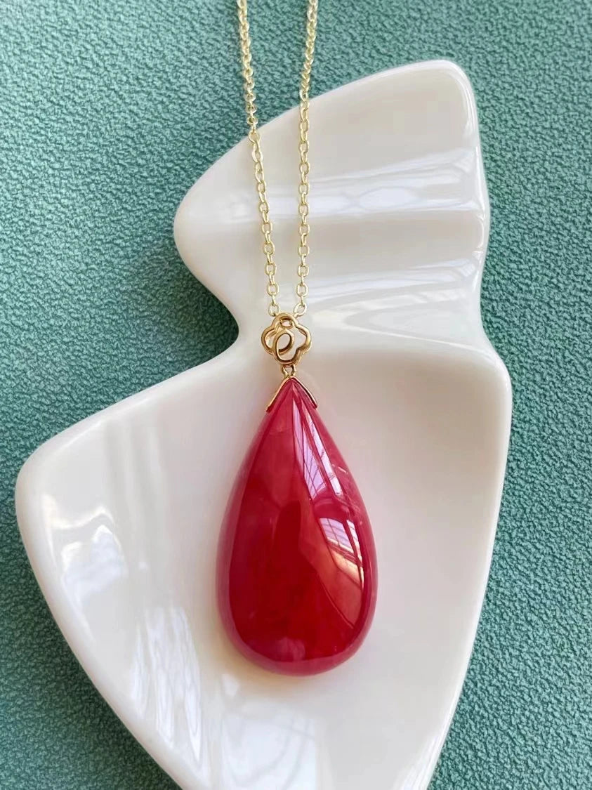 Natural Red Rhodonite Pendant Necklace Jewelry Gemstone 32*18mm Women Men Water Drop 18K Gold Rose Rhodonite Fashion AAAAAA